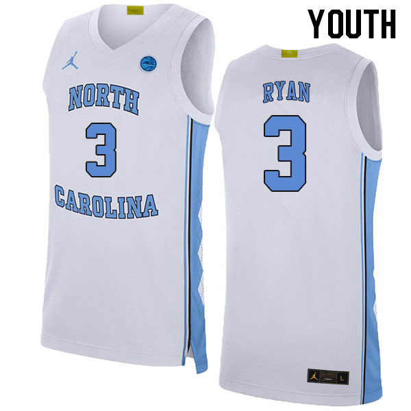 Youth #3 Cormac Ryan North Carolina Tar Heels College Basketball Jerseys Stitched Sale-White - Click Image to Close